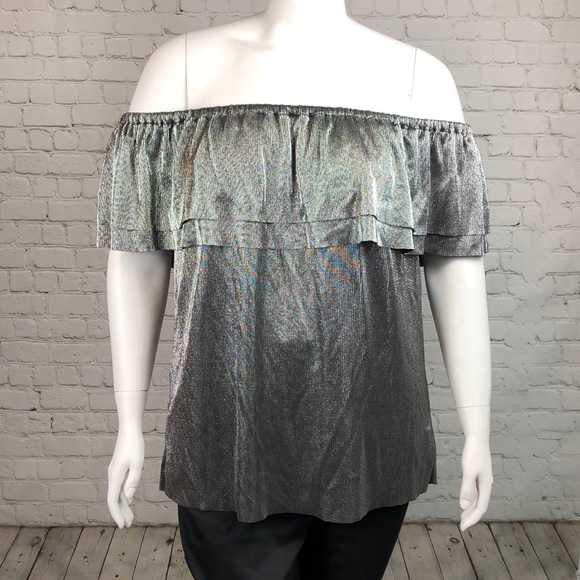 0X 3X Michael Kors Metallic Ruffle Top Plus Size - Picture 3 of 6